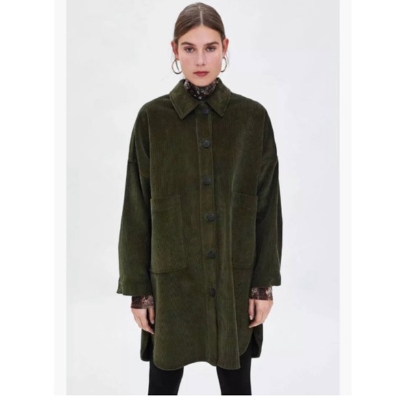 Zara Jackets & Blazers - Zara TRF Corduroy Olive Green Oversized Button Down Jacket Size Extra Small